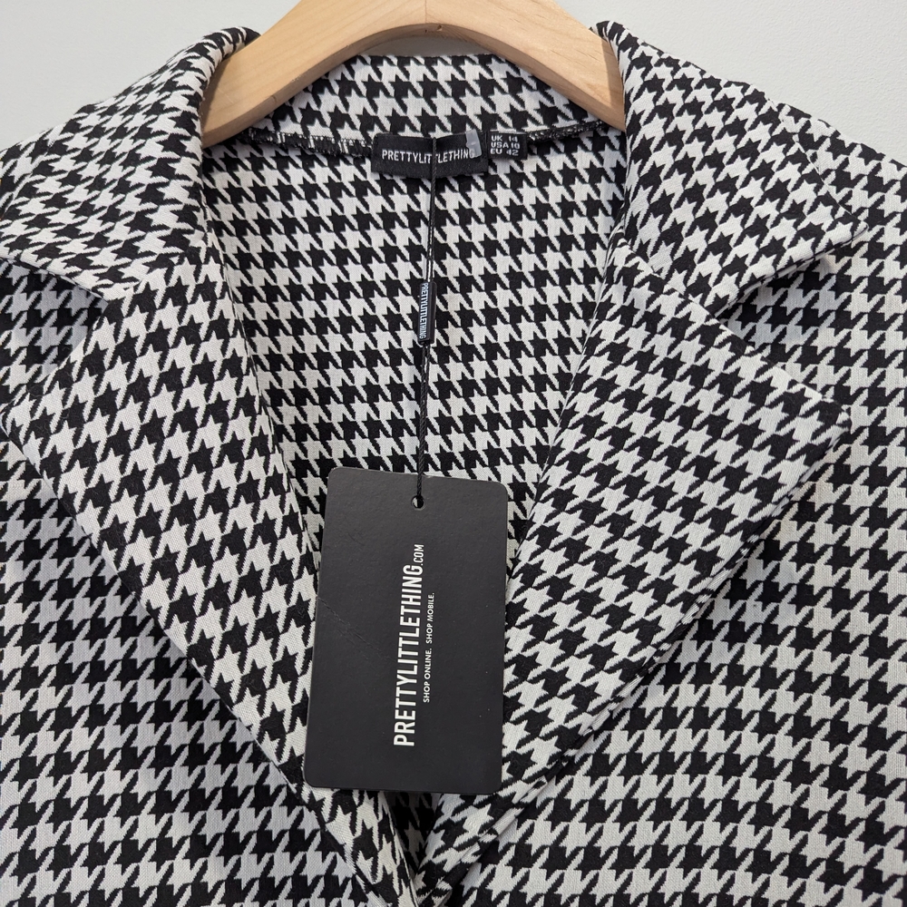 PrettyLittleThing Black Monochrome Houndstooth Dress Blazer Size M/L - Picture 3 of 5